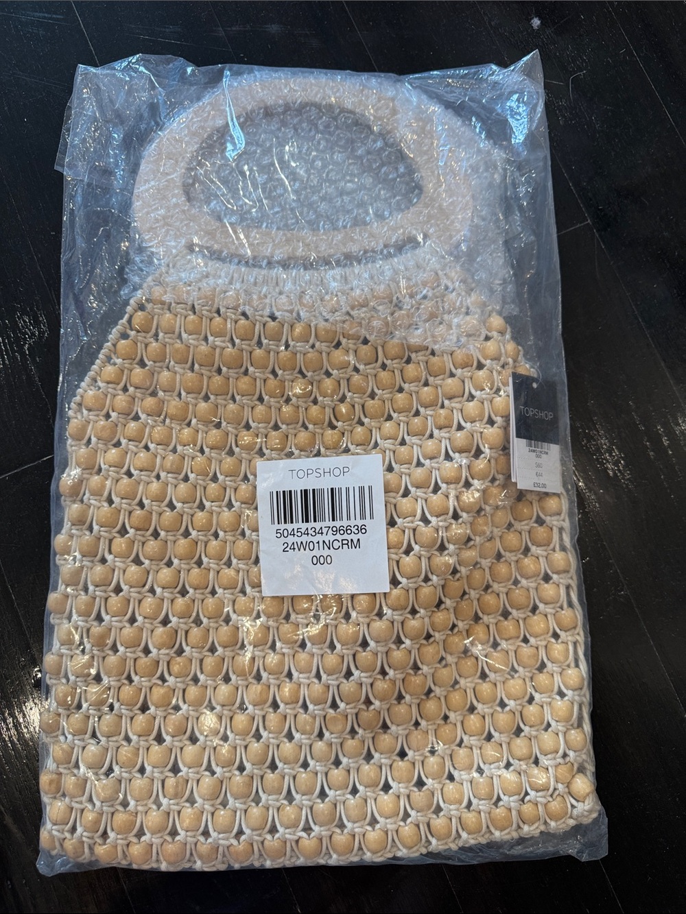 Topshop Cream Crochet Knit Open-Weave wood bag